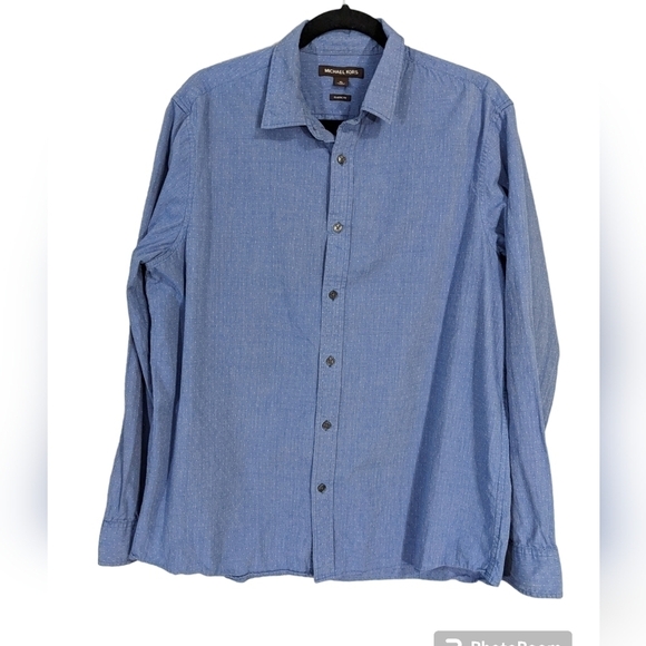 Michael Kors men's blue shirt with Swiss dot pattern button down front Shirt XL - Picture 1 of 7